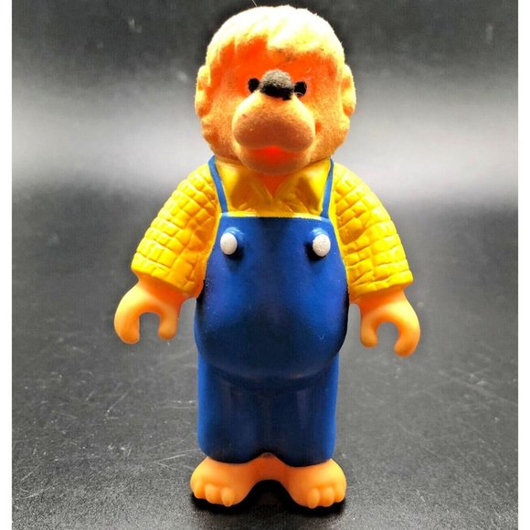 Vintage The Berenstain Bears Papa Bear Flocked Toy Figure 1986 3.5" 80s Cartoons - Picture 1 of 6
